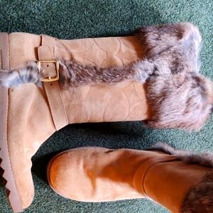 Coach DeeAnn rabbit fur boots